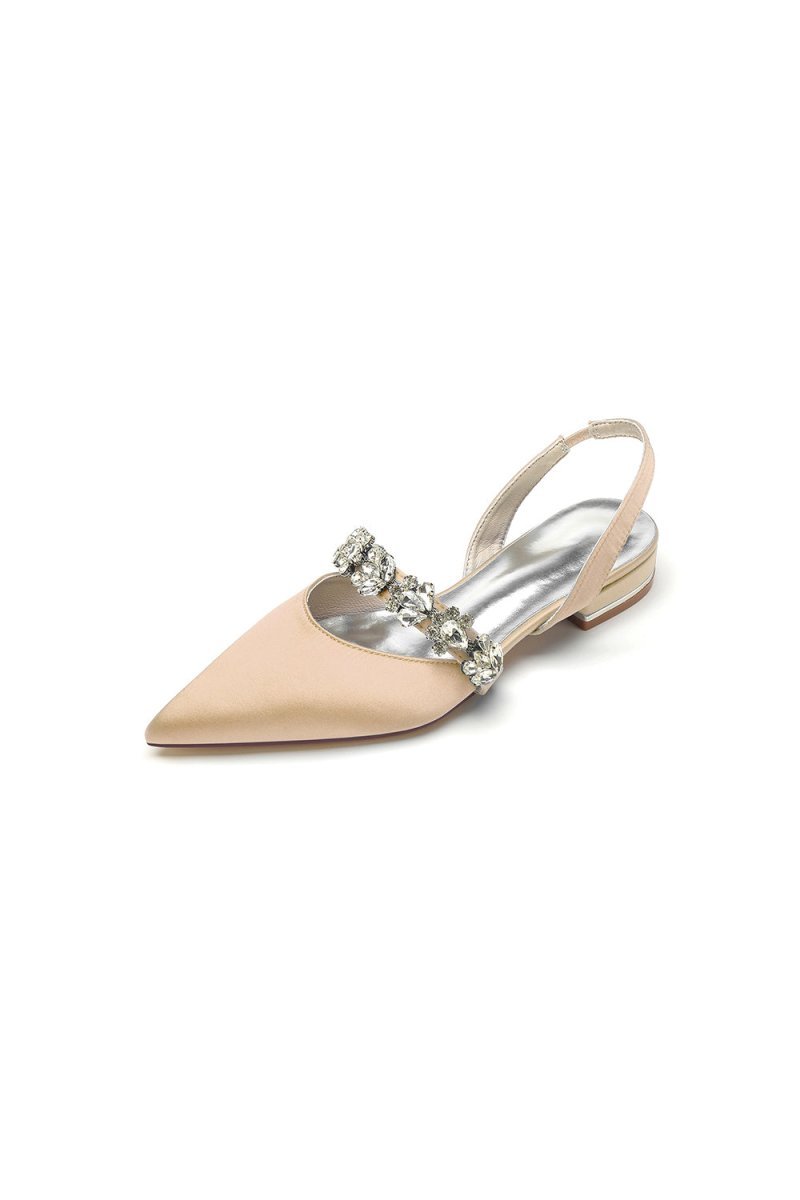 Pointed Toe Wedding Flats with Rhinestone - BOLODOO