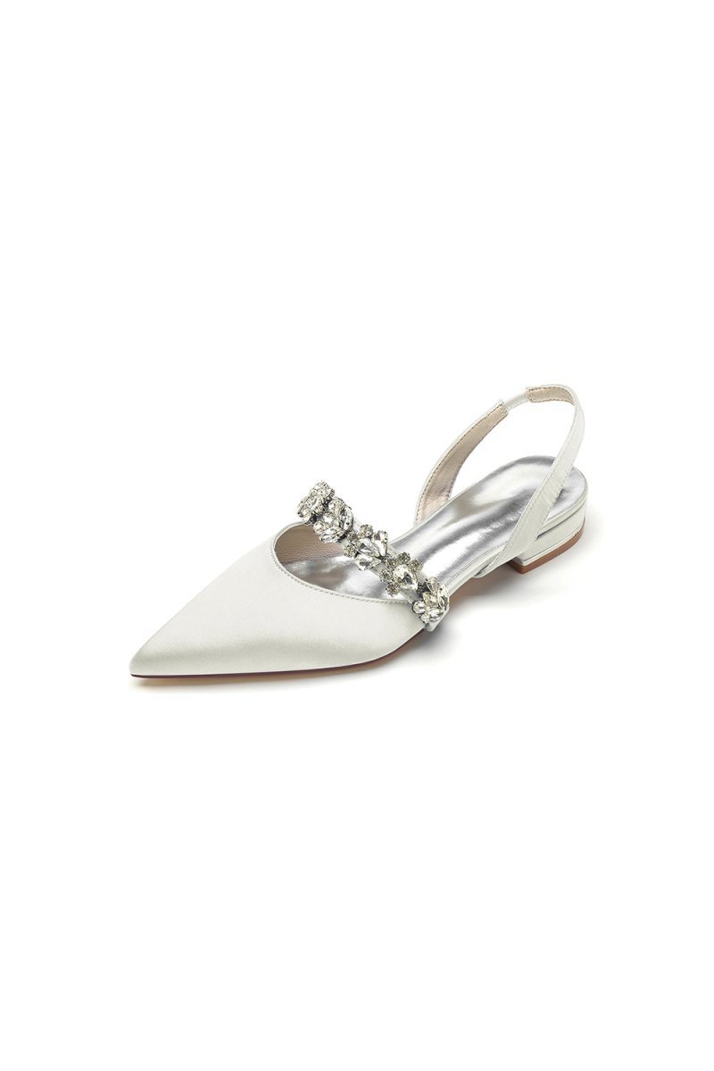 Pointed Toe Wedding Flats with Rhinestone - BOLODOO