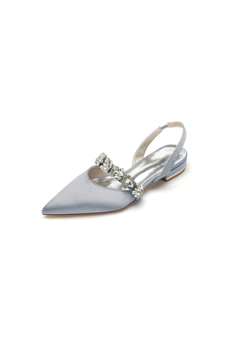 Pointed Toe Wedding Flats with Rhinestone - BOLODOO