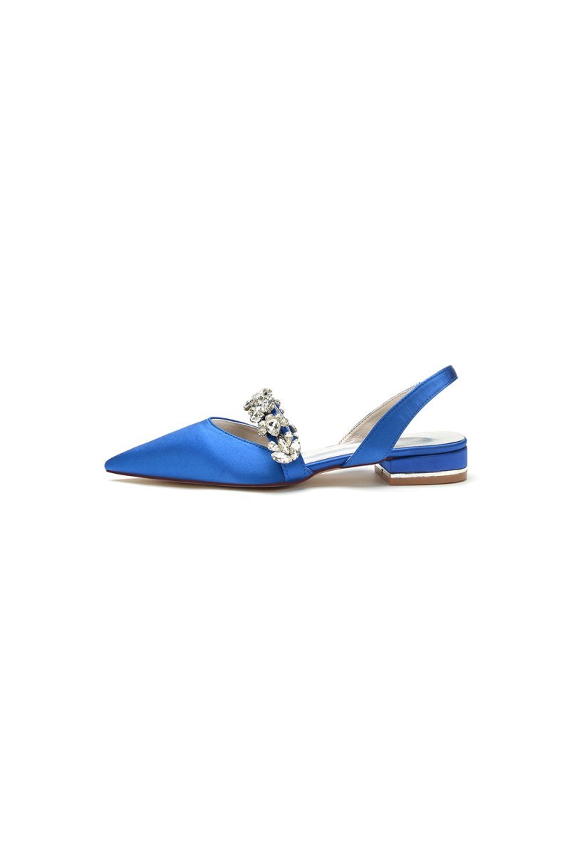 Pointed Toe Rhinestone Wedding Flats �C Low Heel Bridal Shoes