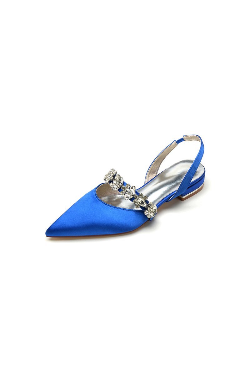 Pointed Toe Wedding Flats with Rhinestone - BOLODOO