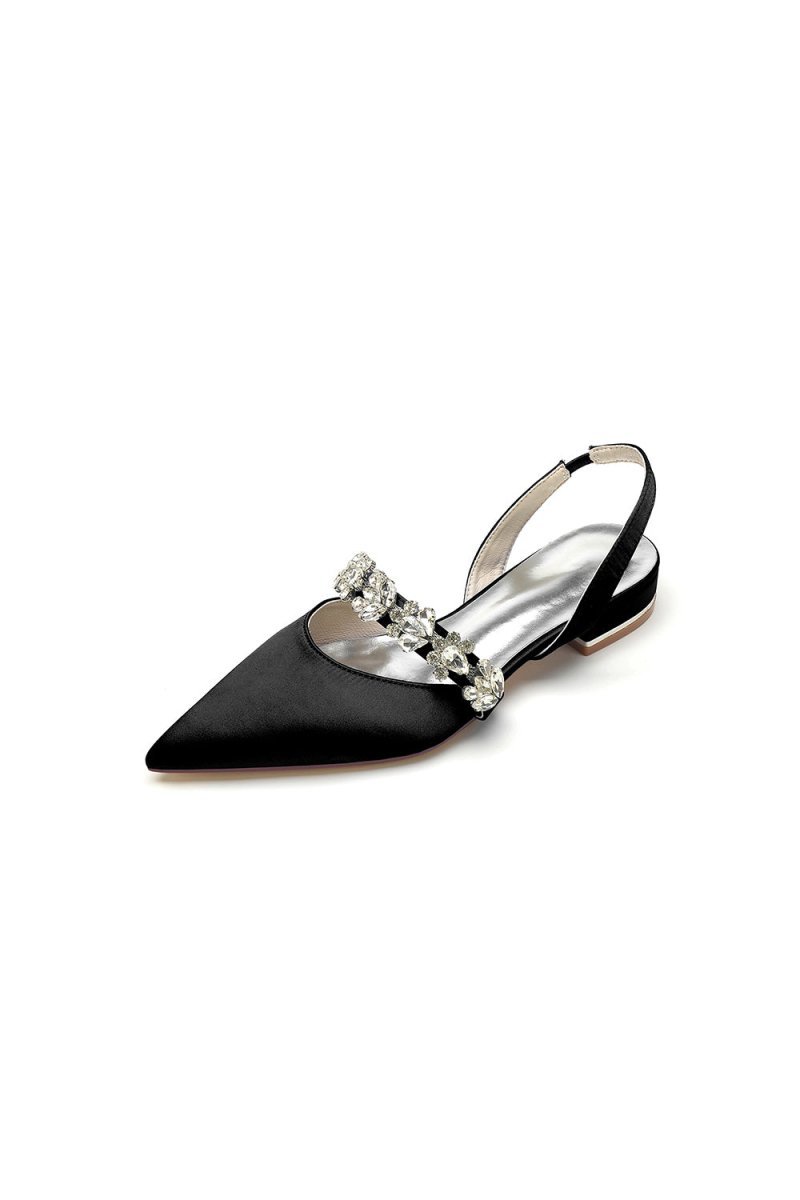 Pointed Toe Wedding Flats with Rhinestone - BOLODOO
