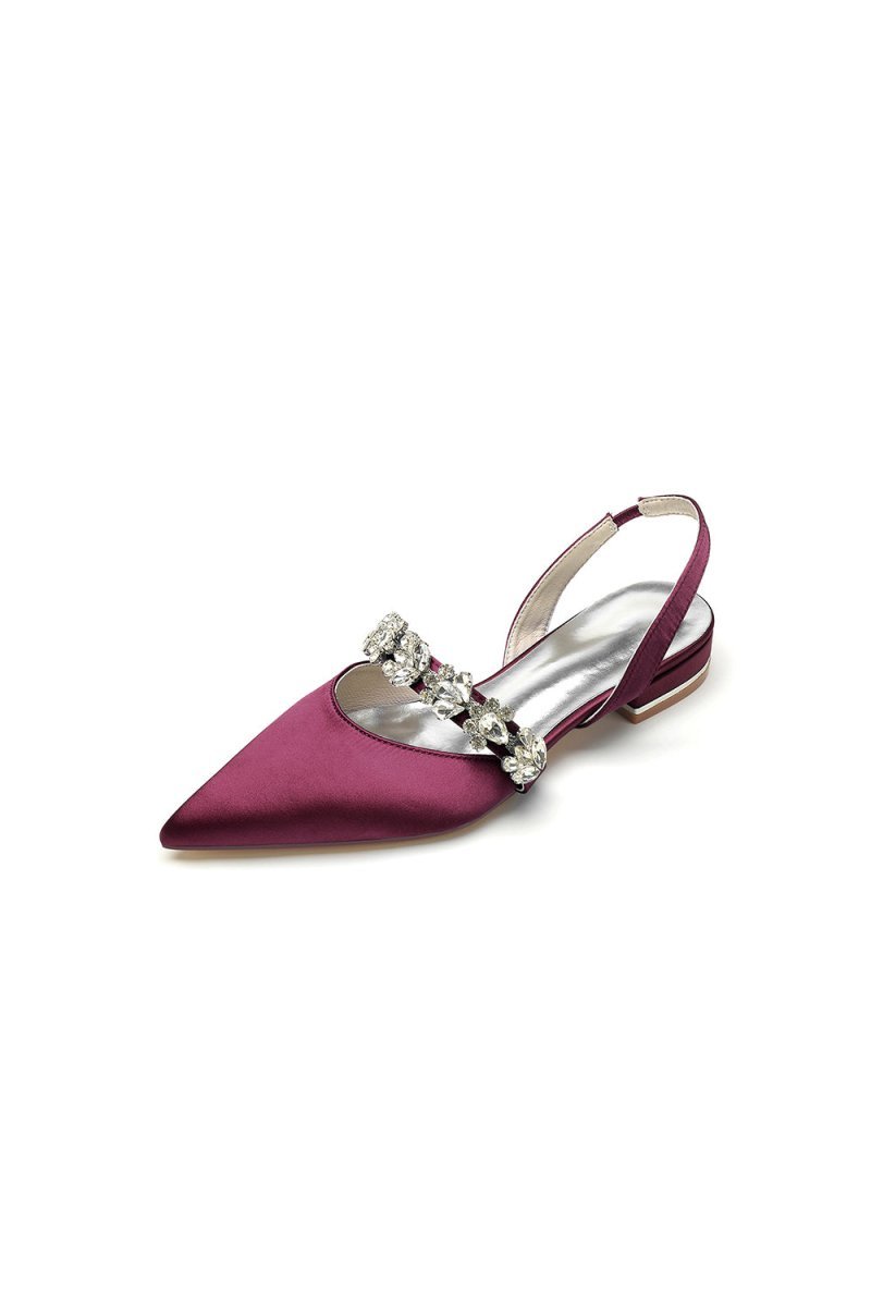Pointed Toe Wedding Flats with Rhinestone - BOLODOO