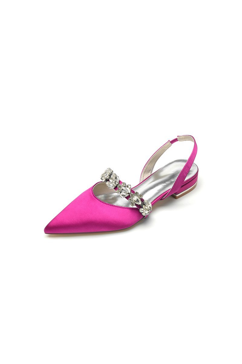 Pointed Toe Wedding Flats with Rhinestone - BOLODOO