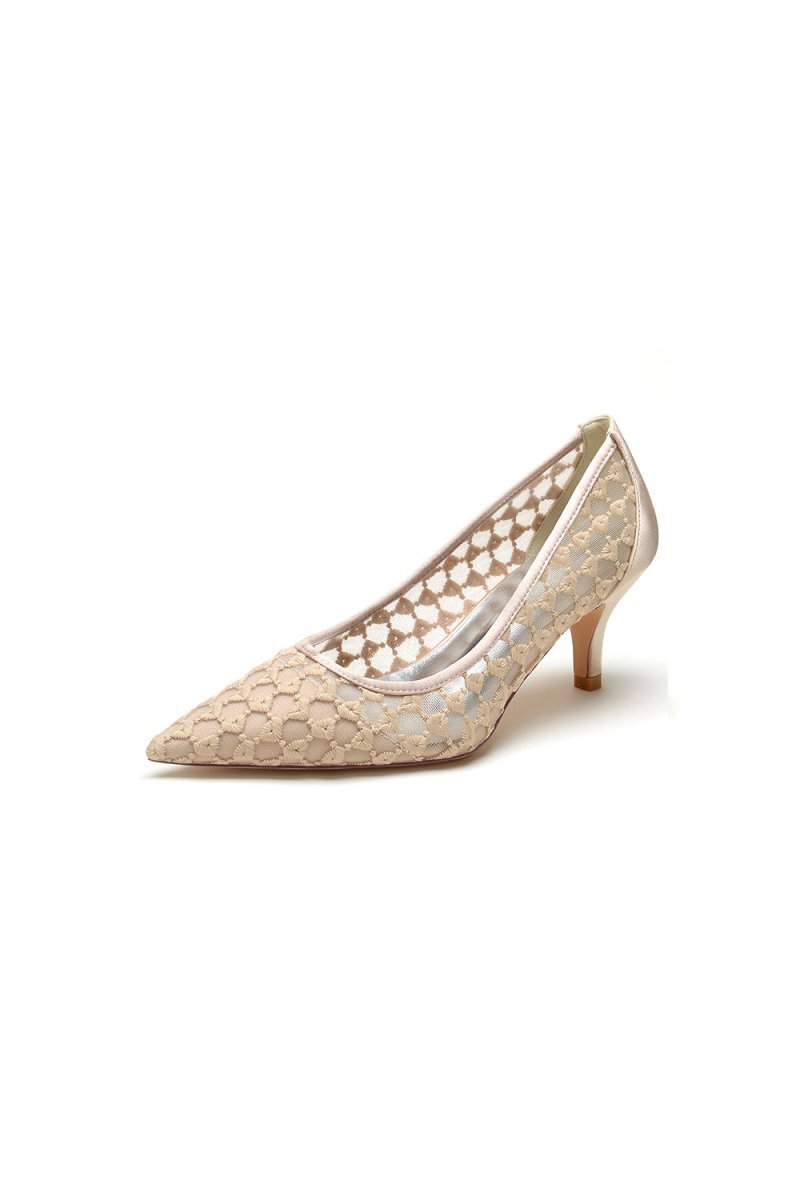 Lace Pointed Toe Wedding Stiletto Heels - BOLODOO