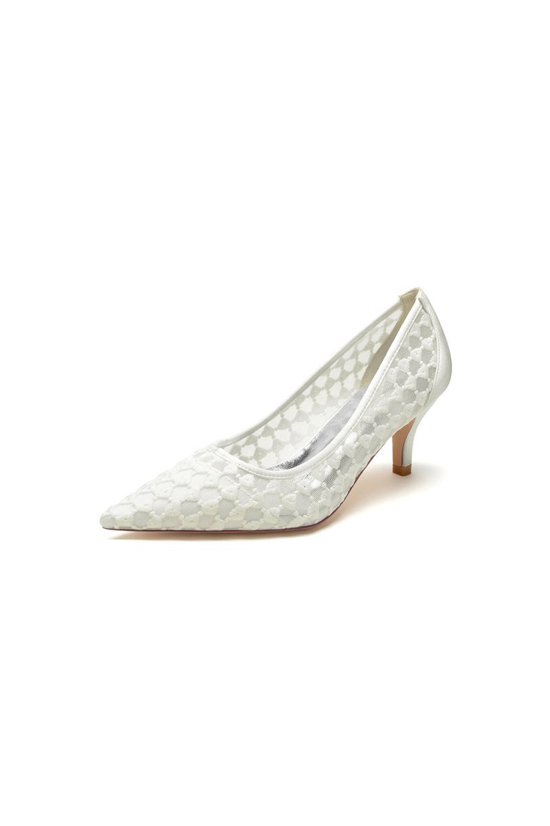 Lace Pointed Toe Wedding Stiletto Heels - BOLODOO