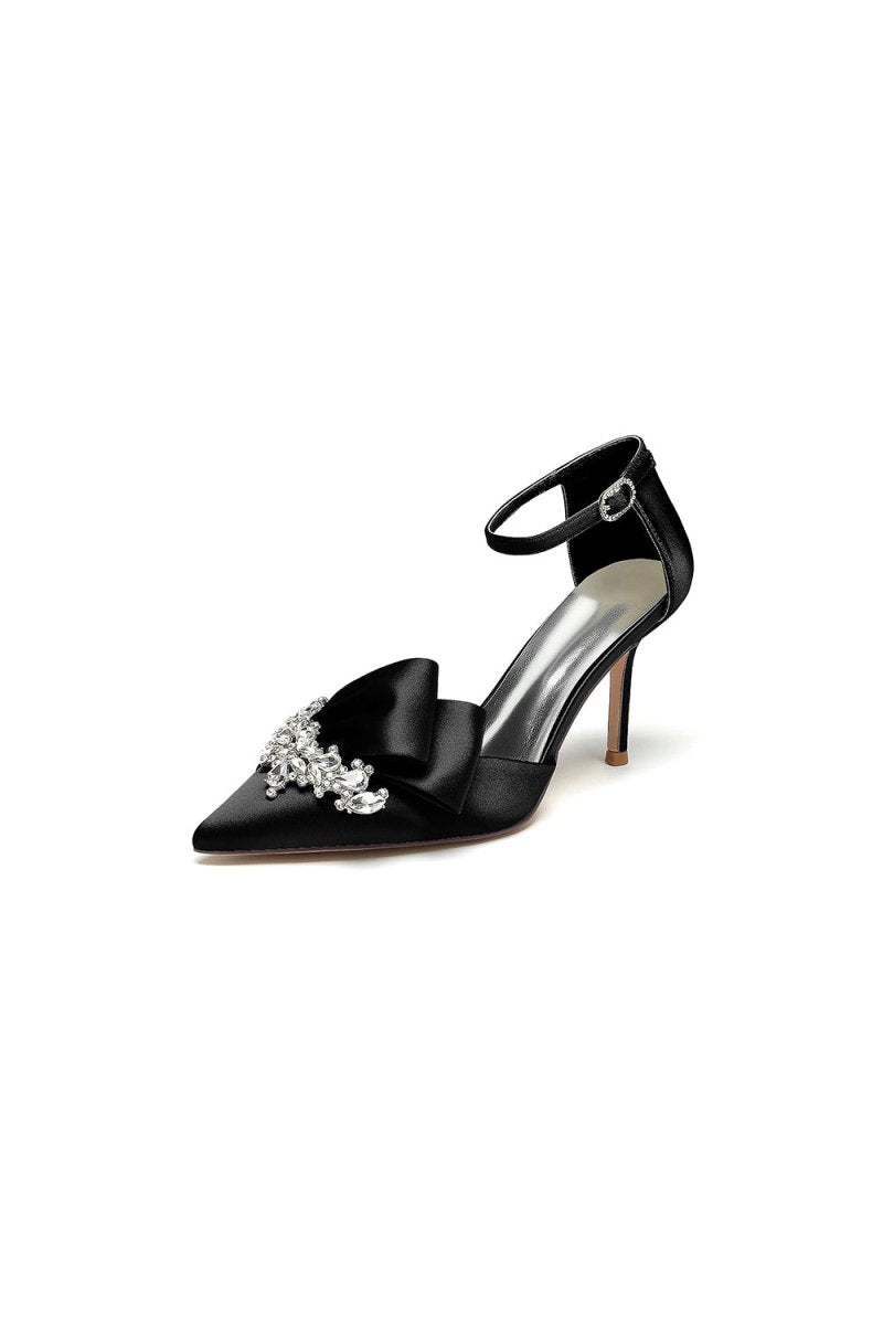 Pointed Toe With Rhinestone Stiletto Heels - BOLODOO
