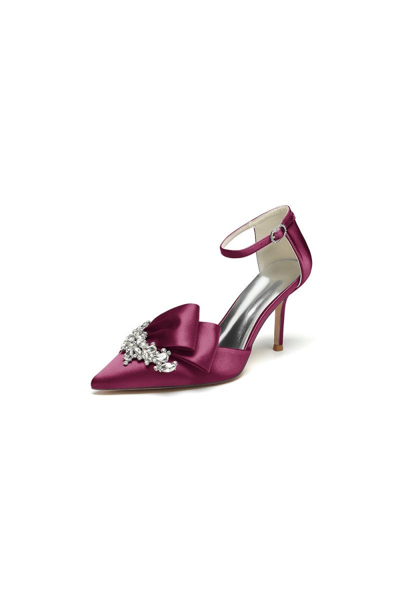 Pointed Toe With Rhinestone Stiletto Heels - BOLODOO