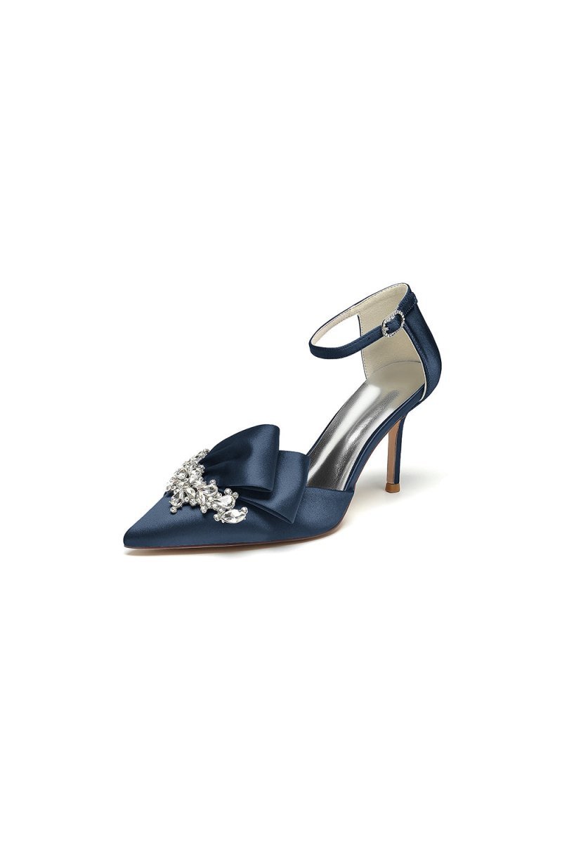 Pointed Toe With Rhinestone Stiletto Heels - BOLODOO