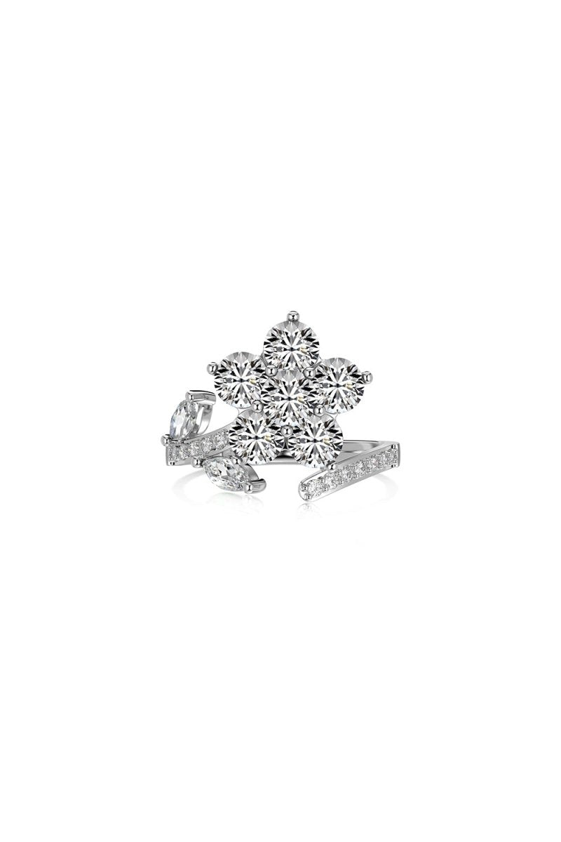 Red Flower Green Leaves Silver Wrap Ring - BOLODOO