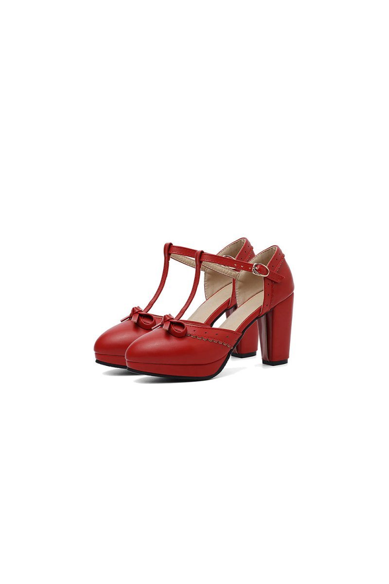 Retro Bow T - Strap High Heels Shoes - BOLODOO