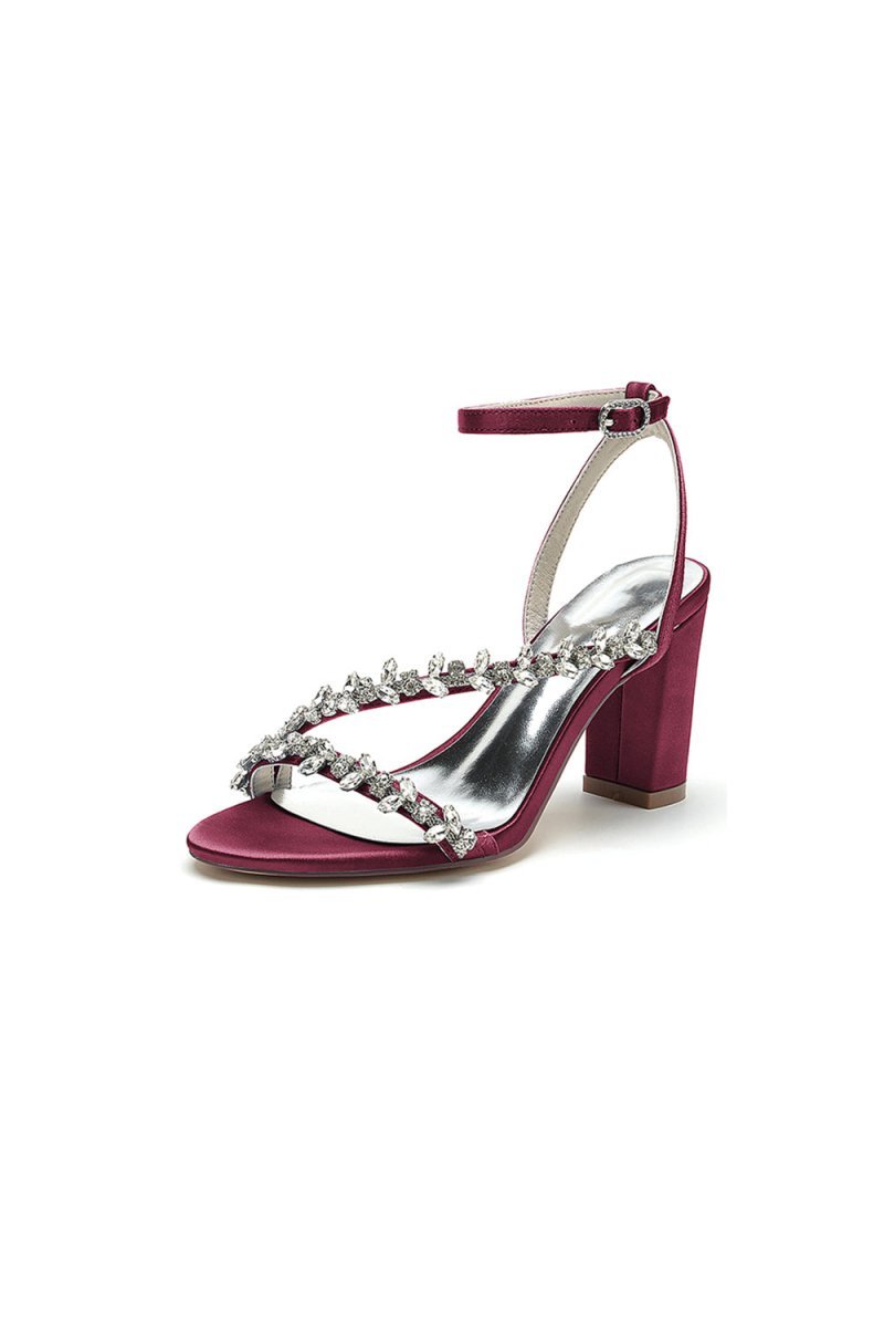 Rhinestone Beaded Ankle Straps Chunky Wedding Shoes - BOLODOO