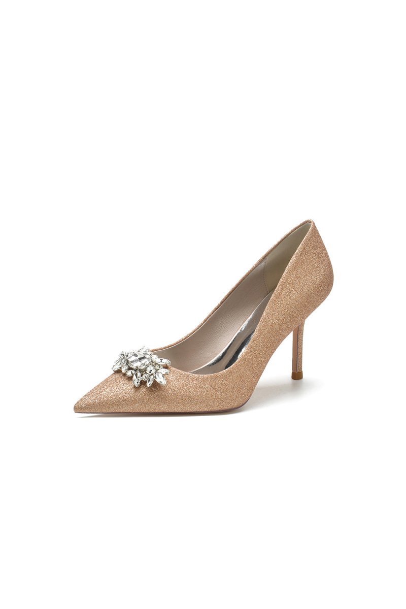 Rhinestone Beaded Glitter Pointed Toe Stiletto Heels - BOLODOO