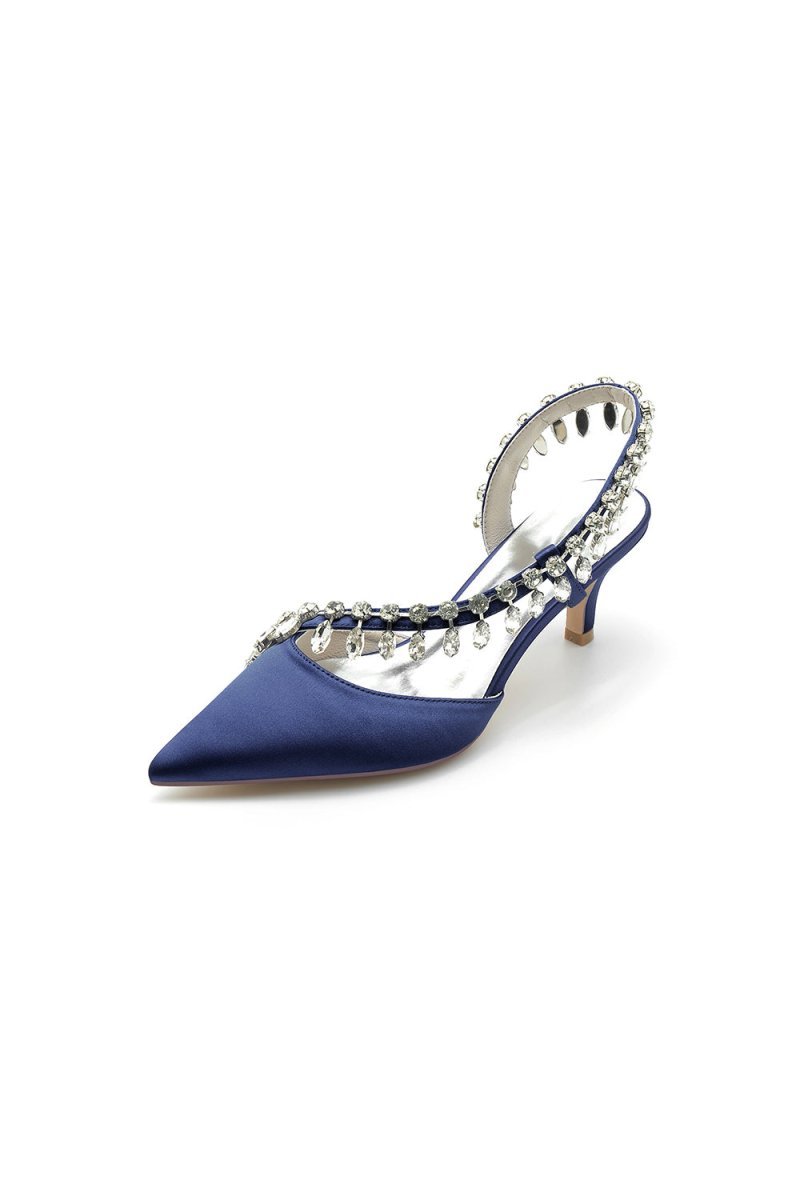 Rhinestone Beaded Pointed Toe High Heels - BOLODOO