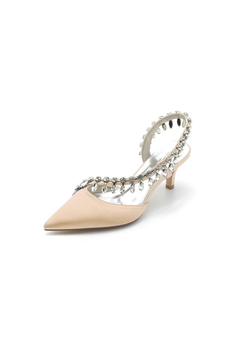 Rhinestone Beaded Pointed Toe High Heels - BOLODOO