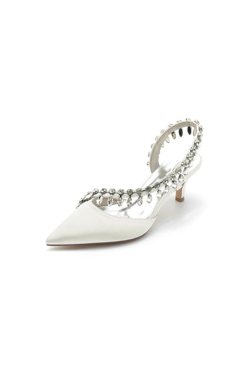 Rhinestone Beaded Pointed Toe High Heels - BOLODOO