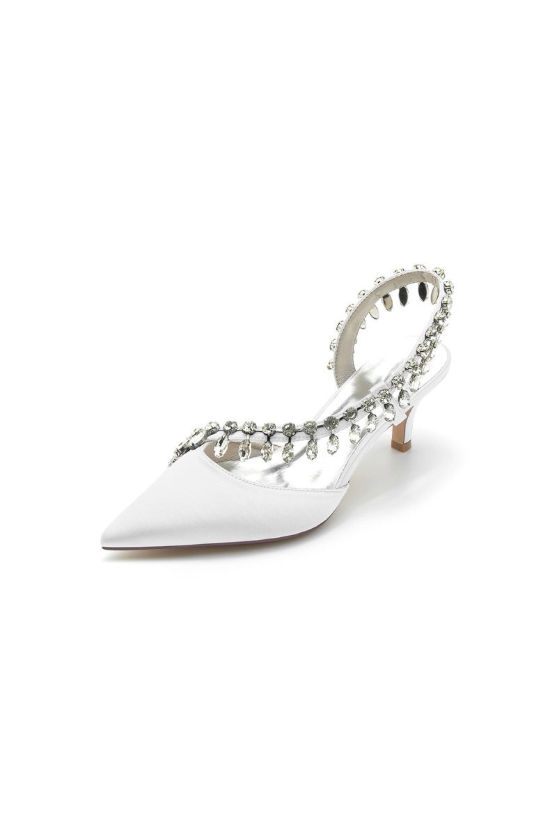 Rhinestone Beaded Pointed Toe High Heels - BOLODOO