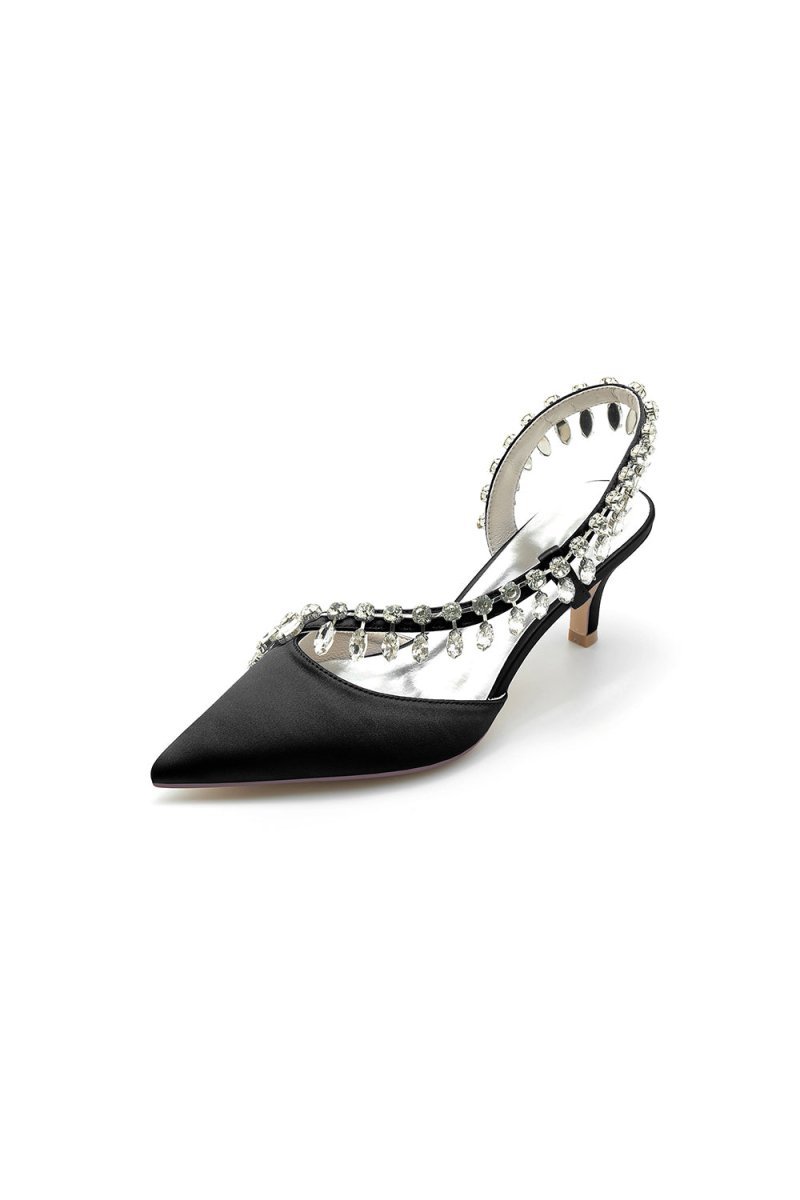 Rhinestone Beaded Pointed Toe High Heels - BOLODOO