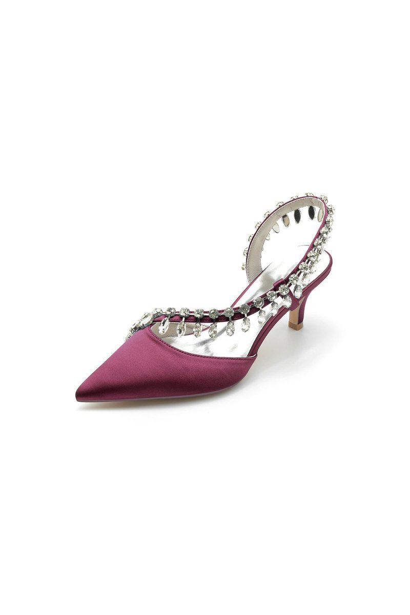 Rhinestone Beaded Pointed Toe High Heels - BOLODOO