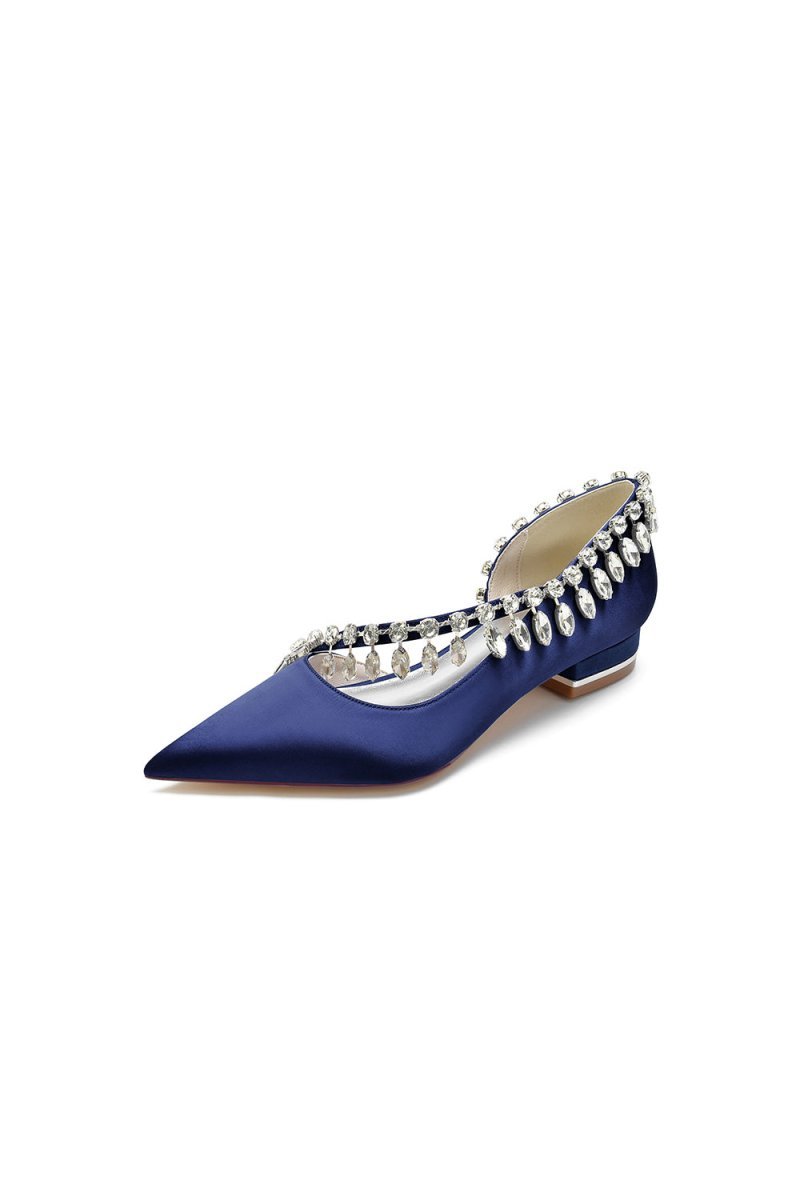 Rhinestone Beaded Pointed Toe Kitten Heels - BOLODOO