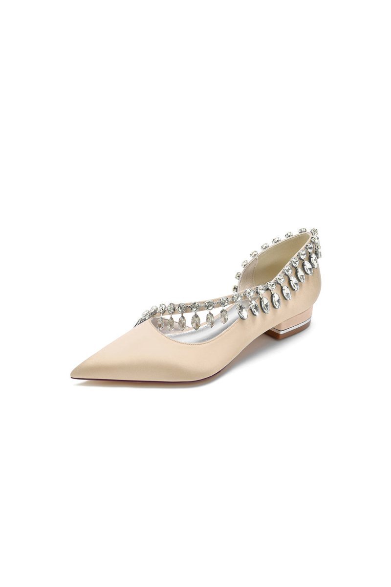 Rhinestone Beaded Pointed Toe Kitten Heels - BOLODOO