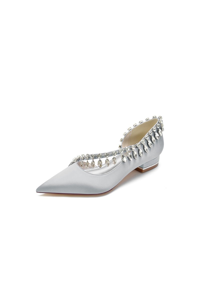 Rhinestone Beaded Pointed Toe Kitten Heels - BOLODOO
