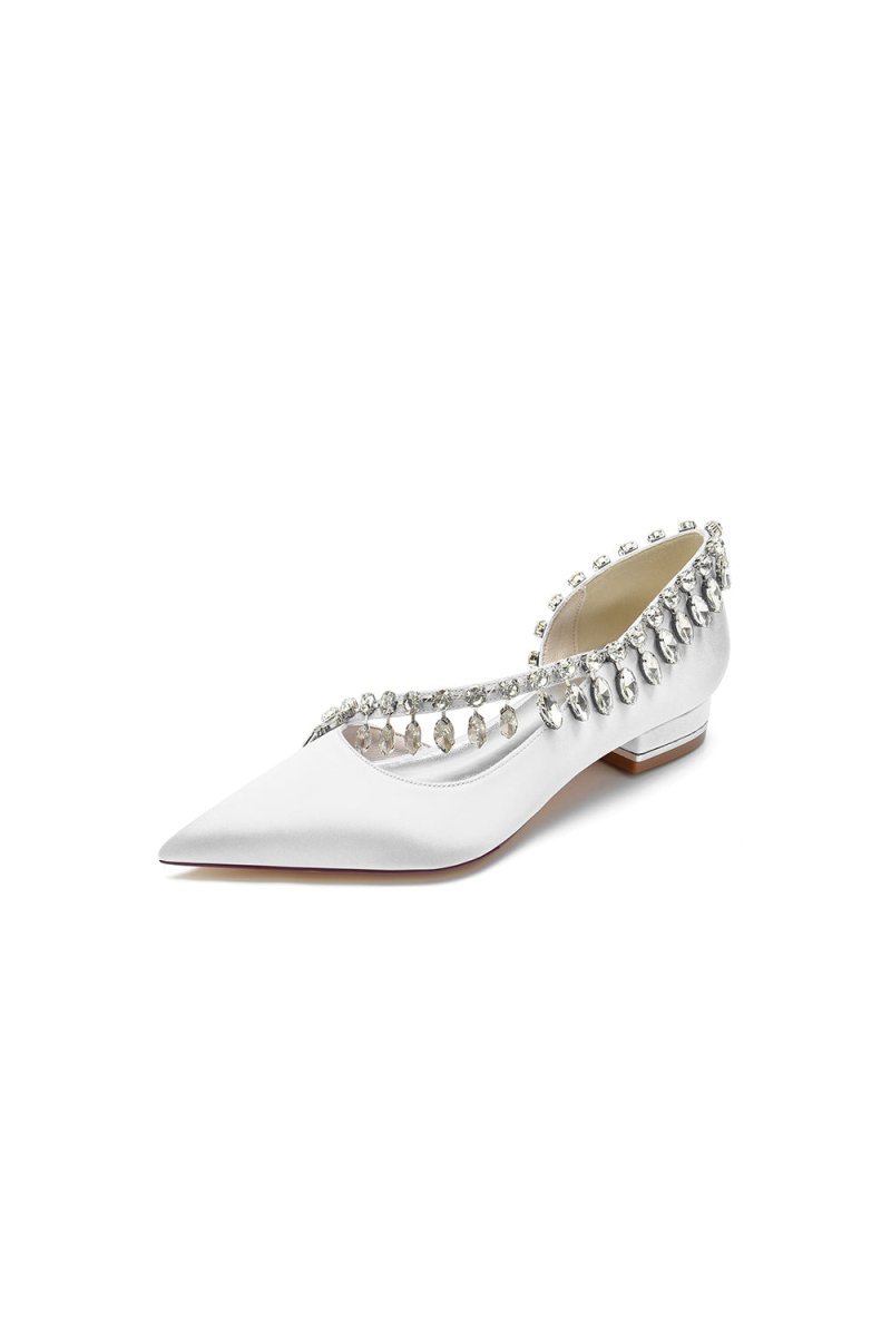 Rhinestone Beaded Pointed Toe Kitten Heels - BOLODOO