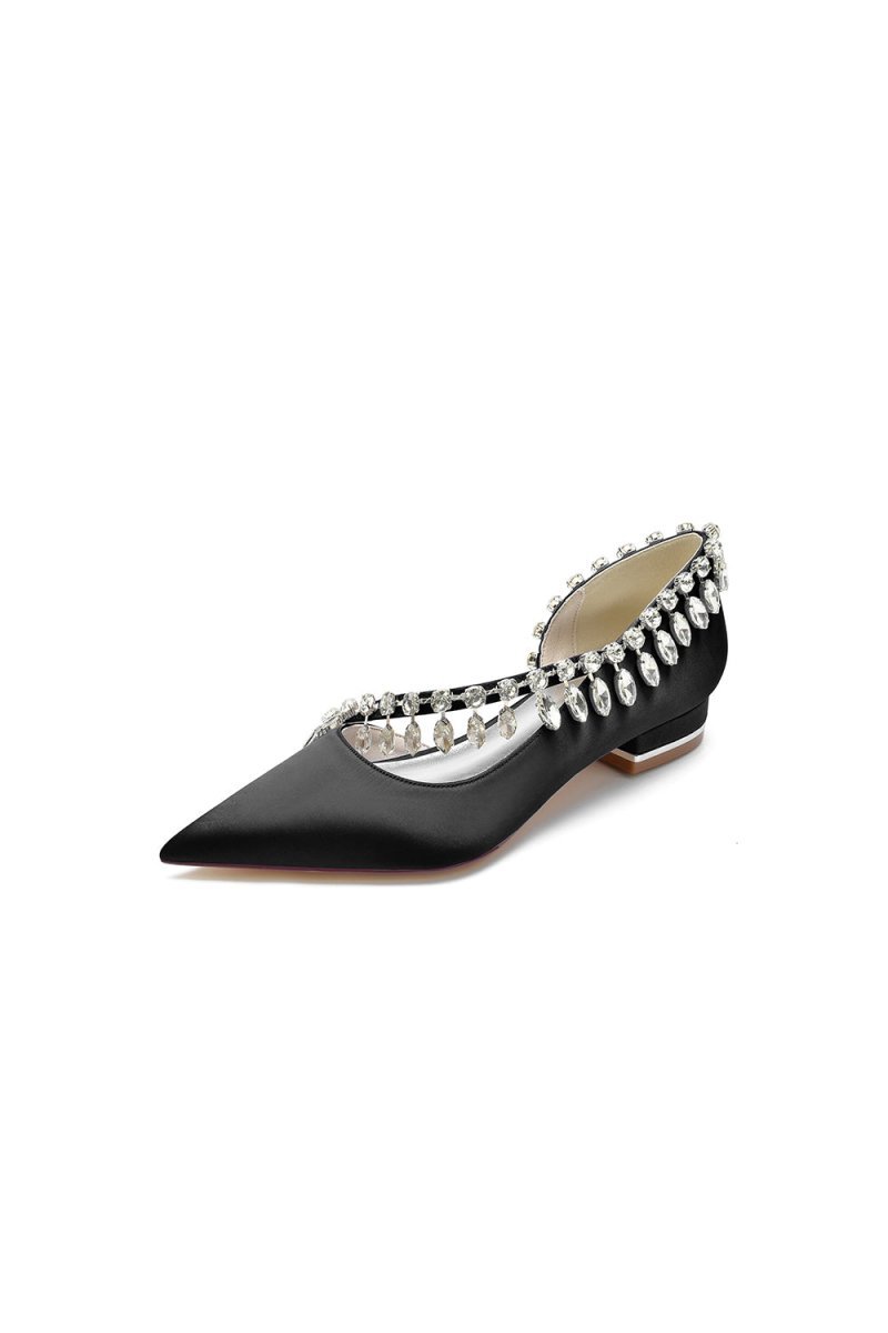 Rhinestone Beaded Pointed Toe Kitten Heels - BOLODOO