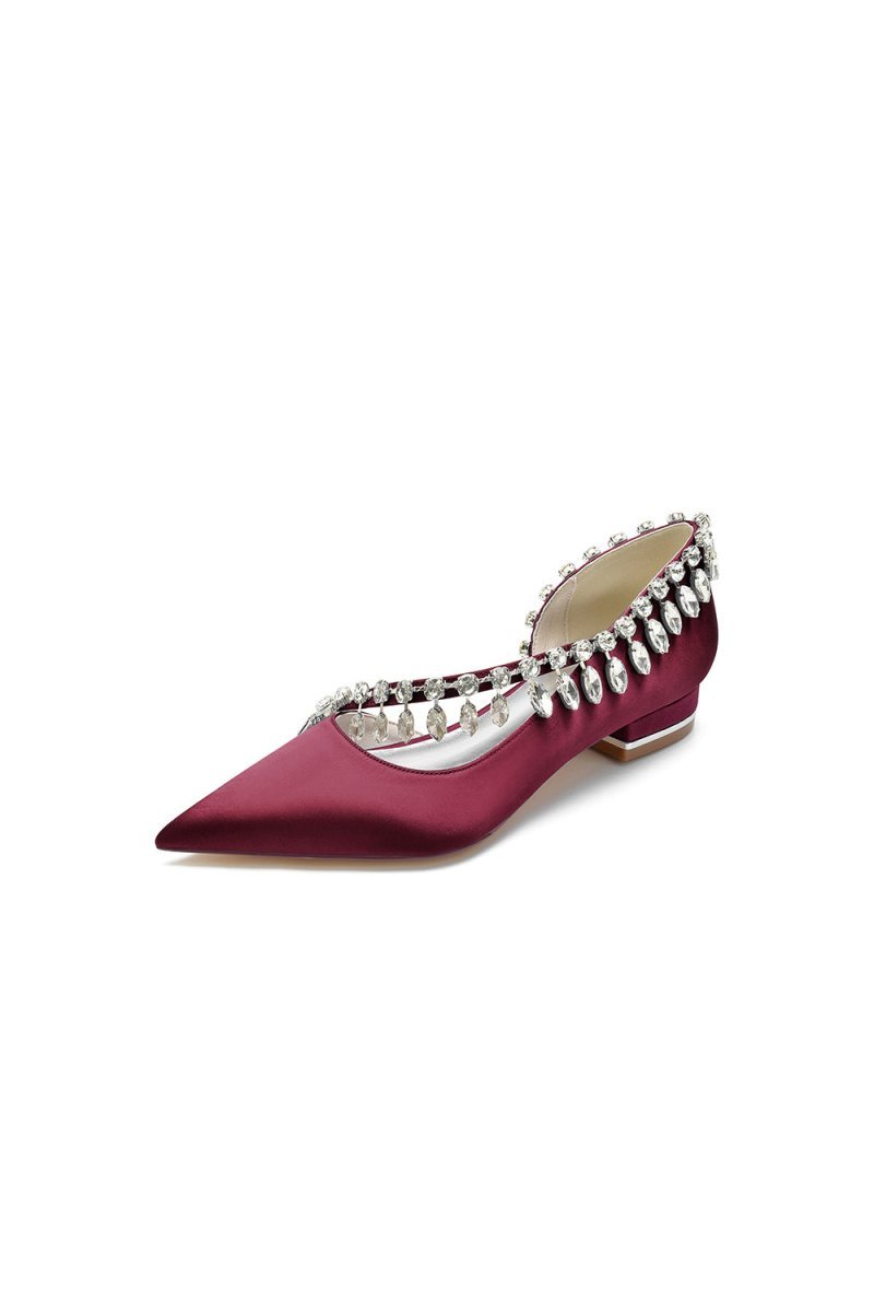 Rhinestone Beaded Pointed Toe Kitten Heels - BOLODOO