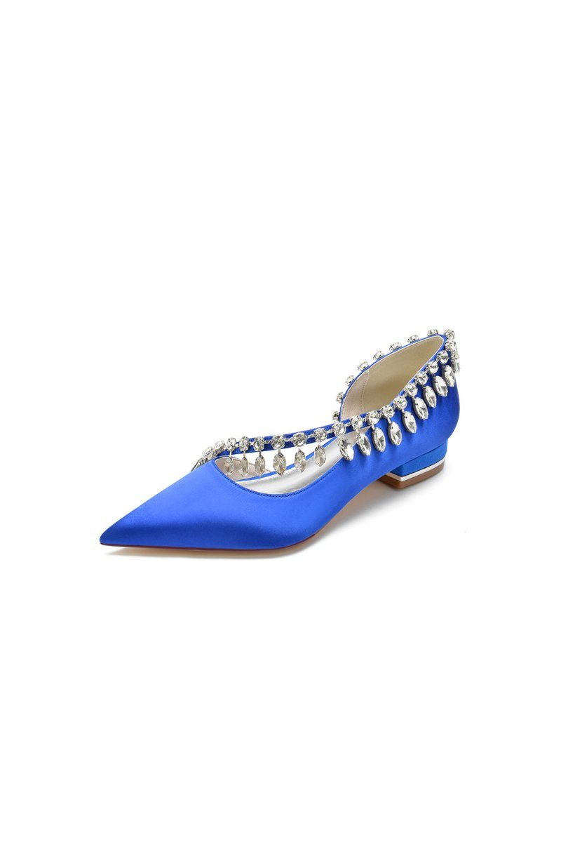 Rhinestone Beaded Pointed Toe Kitten Heels - BOLODOO