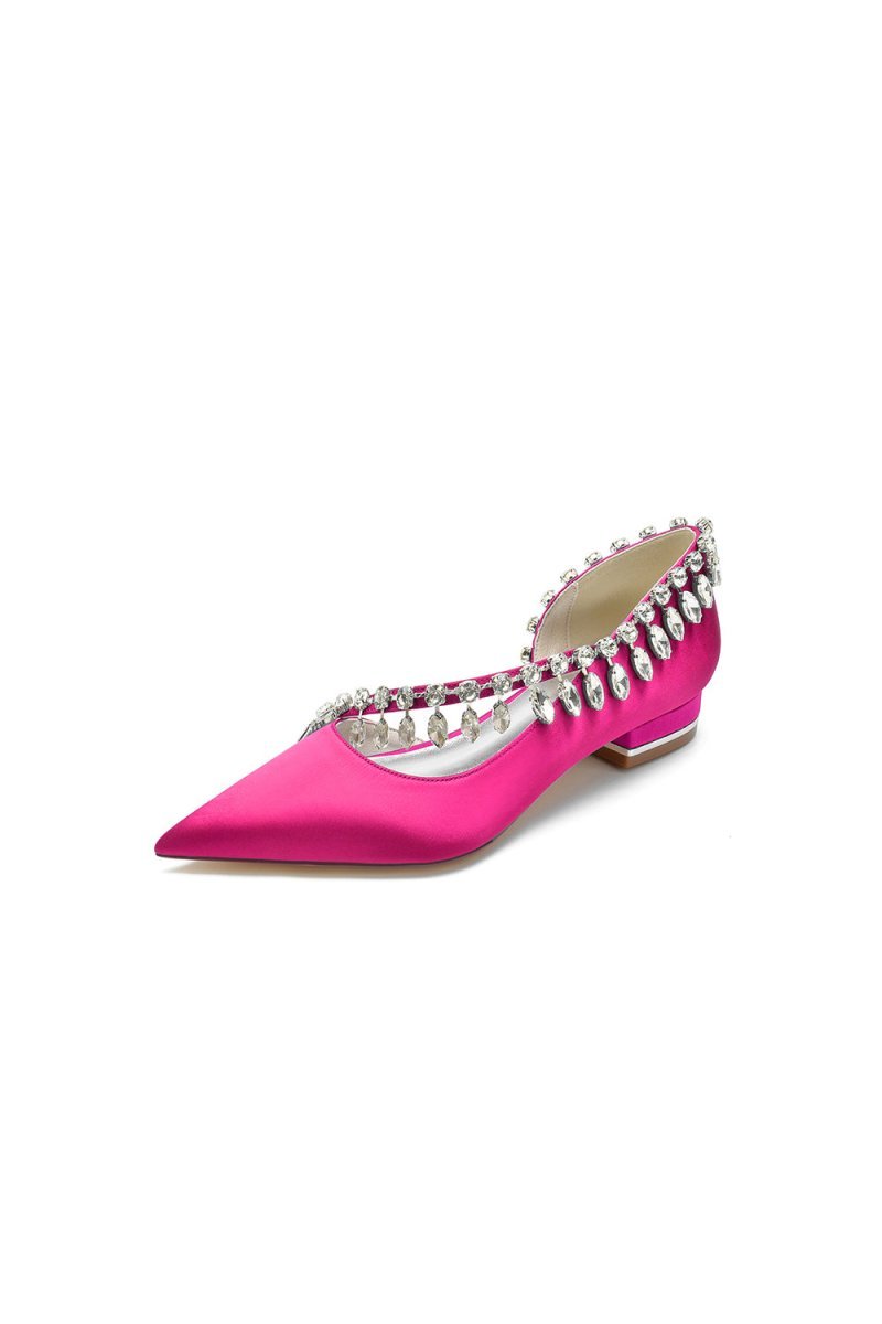 Rhinestone Beaded Pointed Toe Kitten Heels - BOLODOO