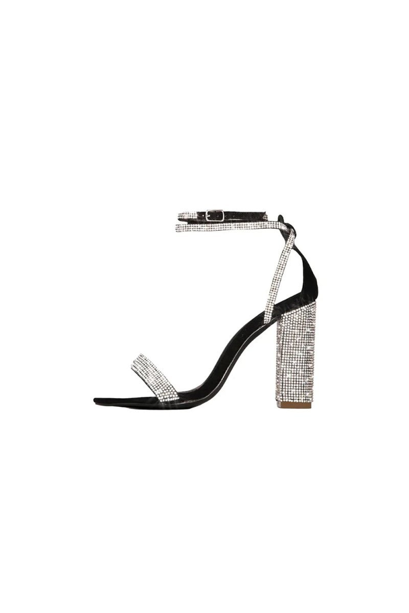 Rhinestone Chunky Heel One Buckle Sexy High Heel Sandals - BOLODOO