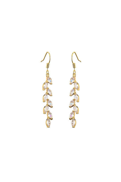 Rhinestone Leaf Dangle Earrings Crystal Drop - BOLODOO