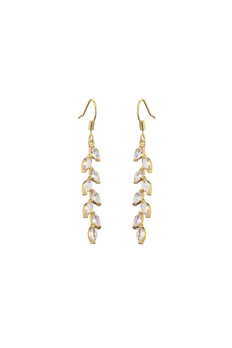 Rhinestone Leaf Dangle Earrings Crystal Drop - BOLODOO