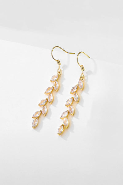 Rhinestone Leaf Dangle Earrings Crystal Drop