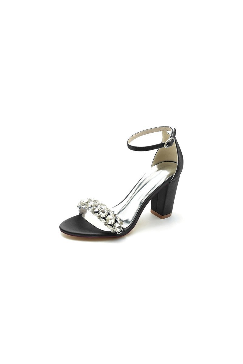Open Toe Chunky Heels with Rhinestone - BOLODOO