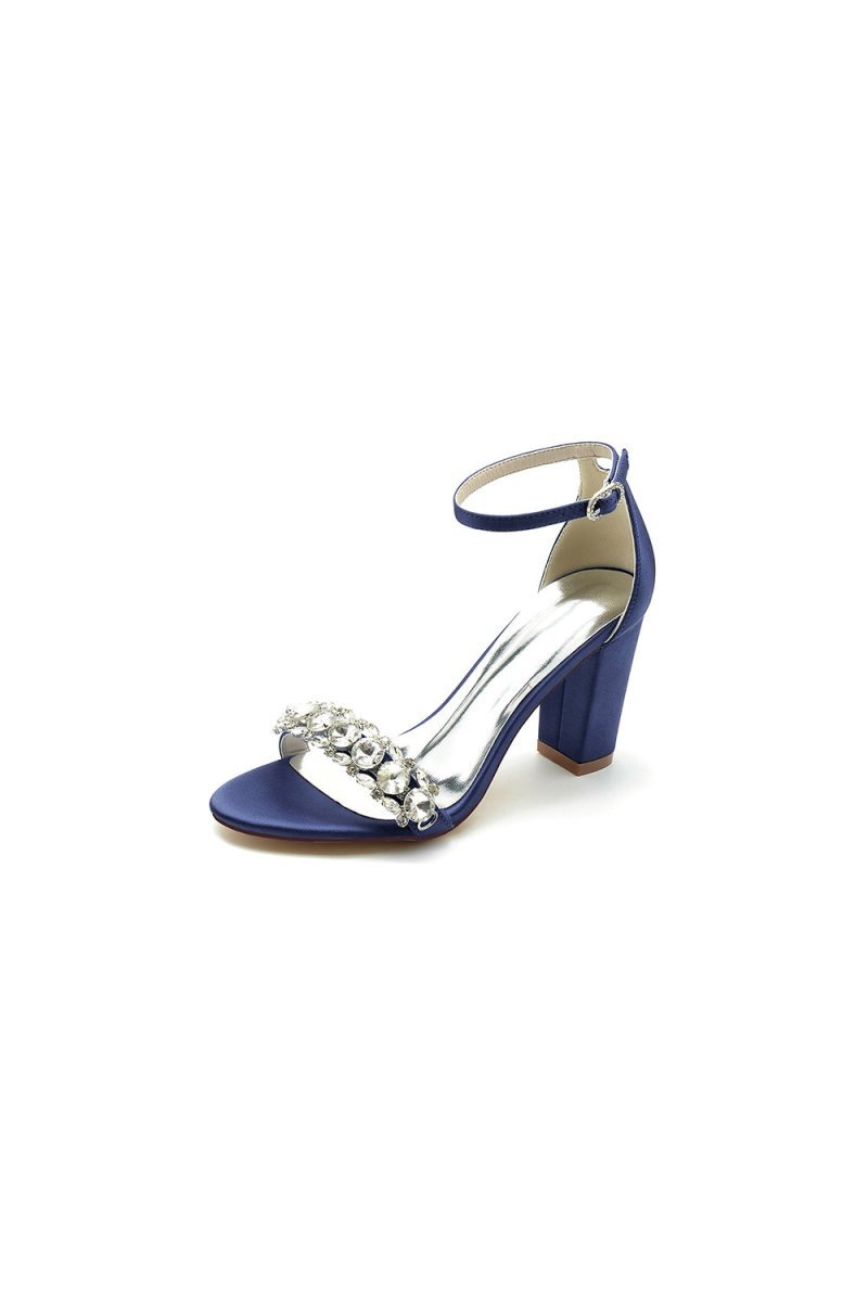 Open Toe Chunky Heels with Rhinestone - BOLODOO