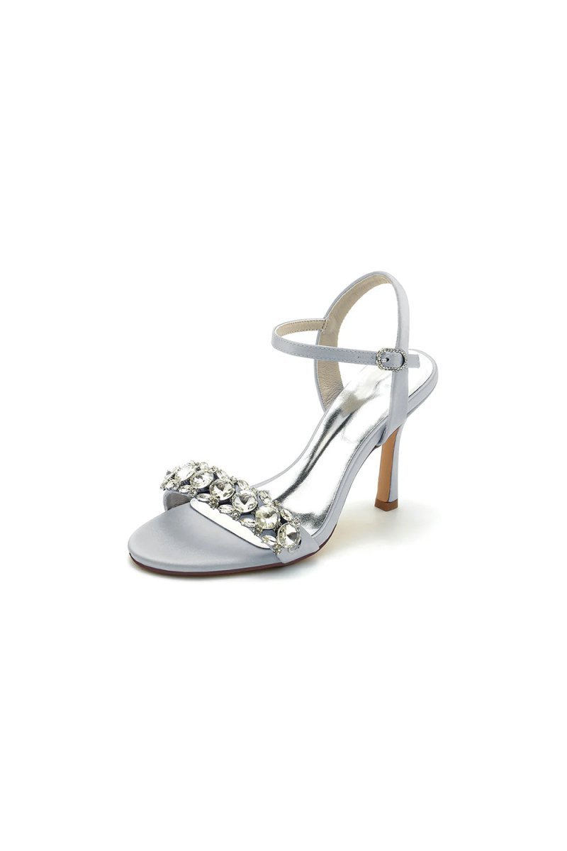 Rhinestone Open Toe Stiletto Heels - BOLODOO