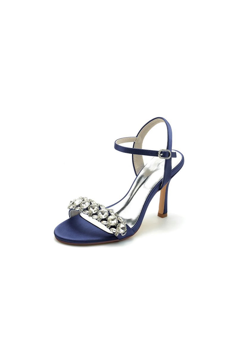 Rhinestone Open Toe Stiletto Heels - BOLODOO