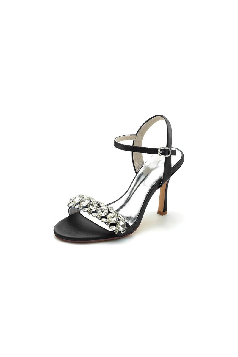 Rhinestone Open Toe Stiletto Heels - BOLODOO