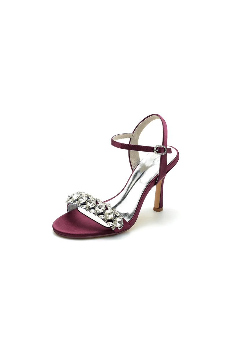 Rhinestone Open Toe Stiletto Heels - BOLODOO