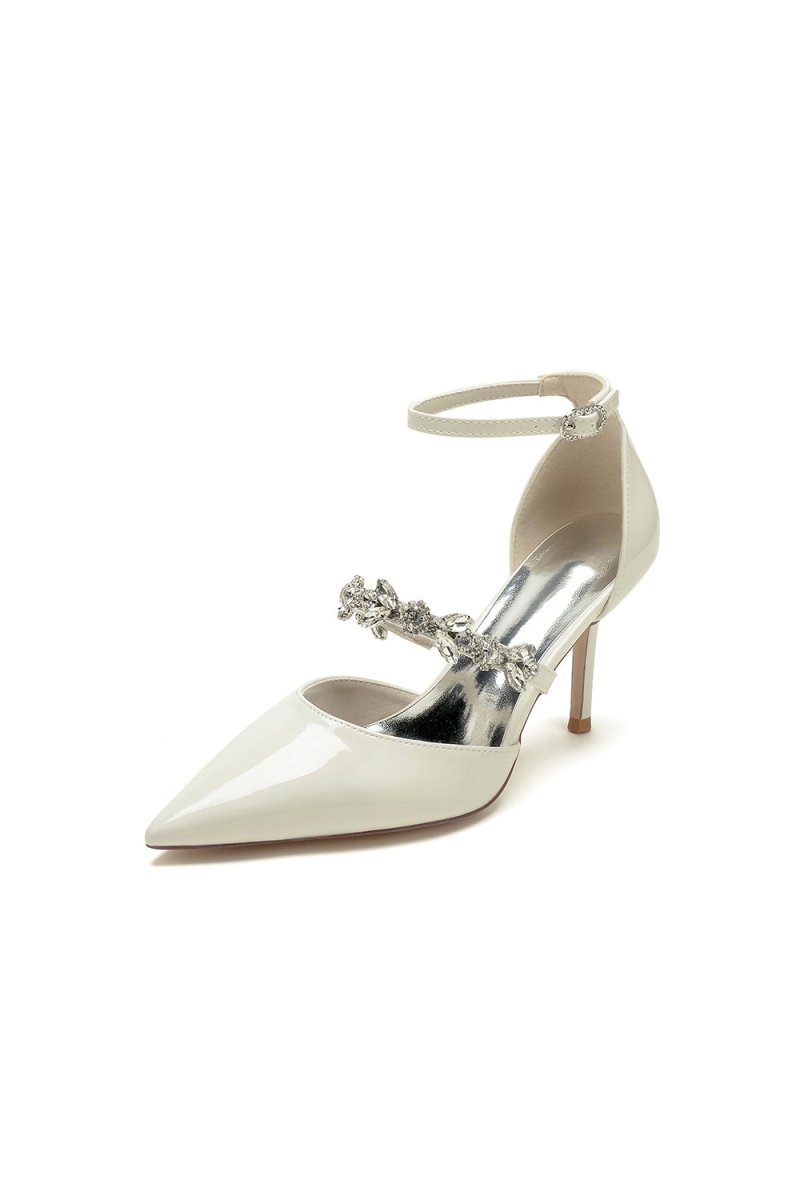 Rhinestone Leather Shoes with Ankle Strap - BOLODOO