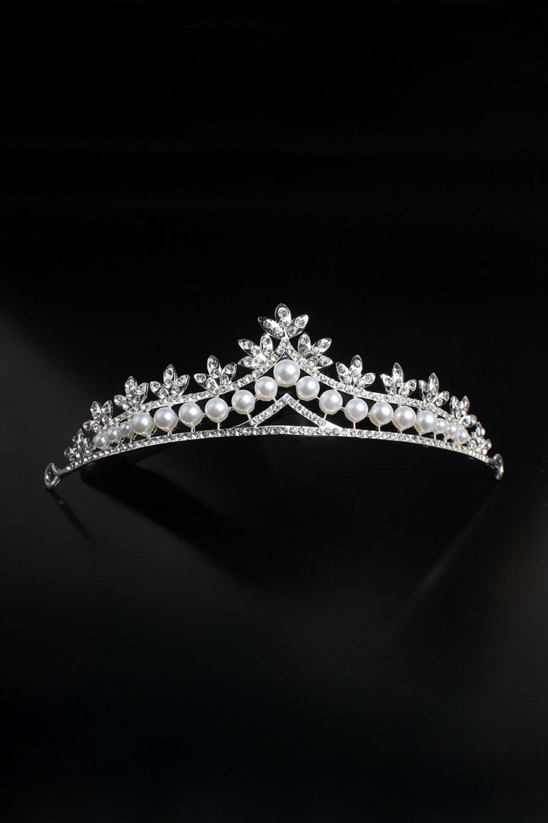 Rhinestone Pearl Wedding Tiara - BOLODOO