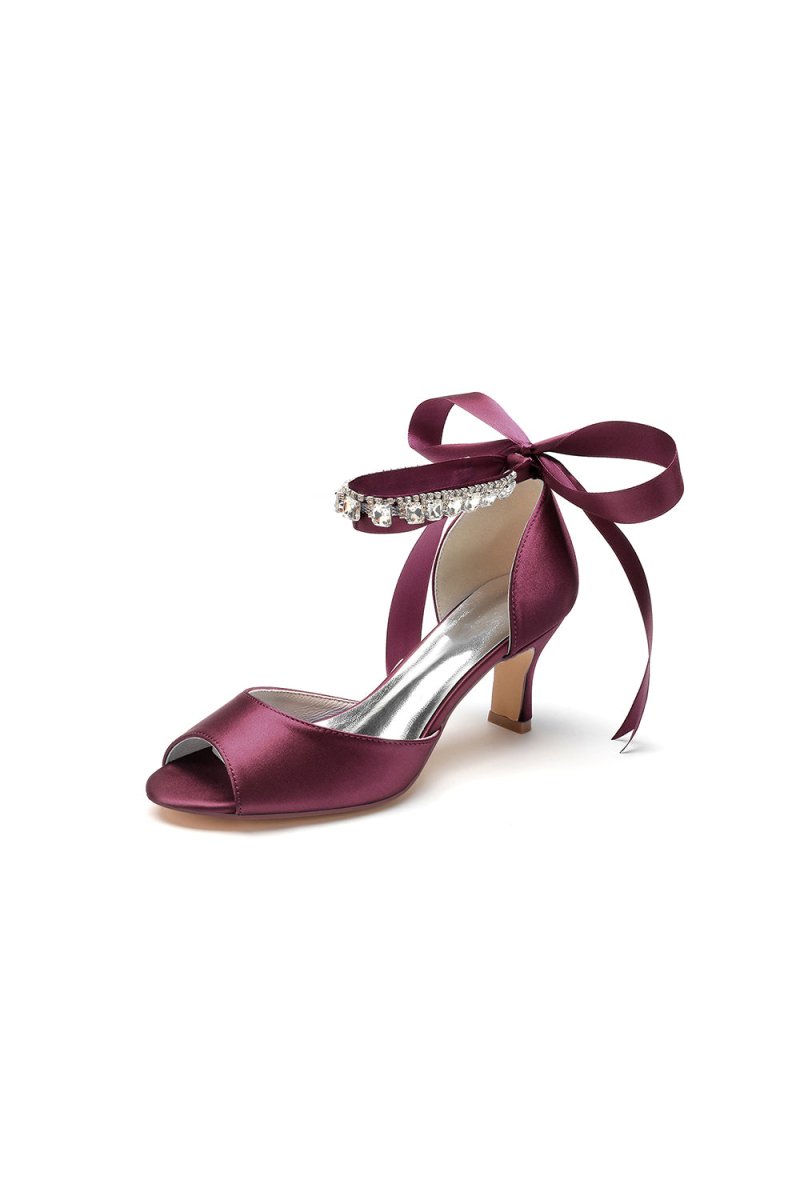 Rhinestone Peep Toe Chunky Heels with Ankle Strap - BOLODOO