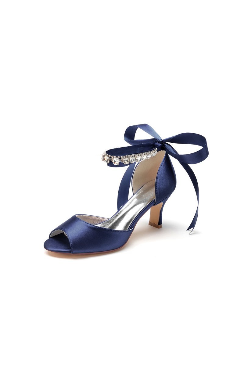 Rhinestone Peep Toe Chunky Heels with Ankle Strap - BOLODOO