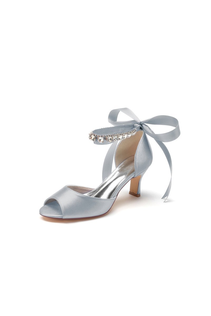 Rhinestone Peep Toe Chunky Heels with Ankle Strap - BOLODOO