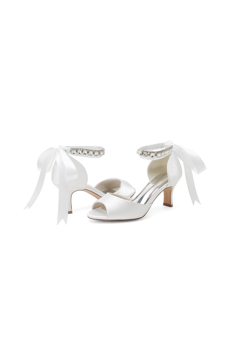 Rhinestone Peep Toe Wedding Sandals �C Chunky Heel Ankle Strap Shoes