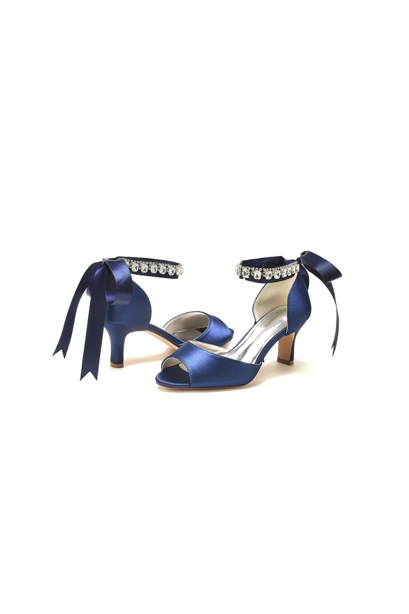 Rhinestone Peep Toe Wedding Sandals �C Chunky Heel Ankle Strap Shoes