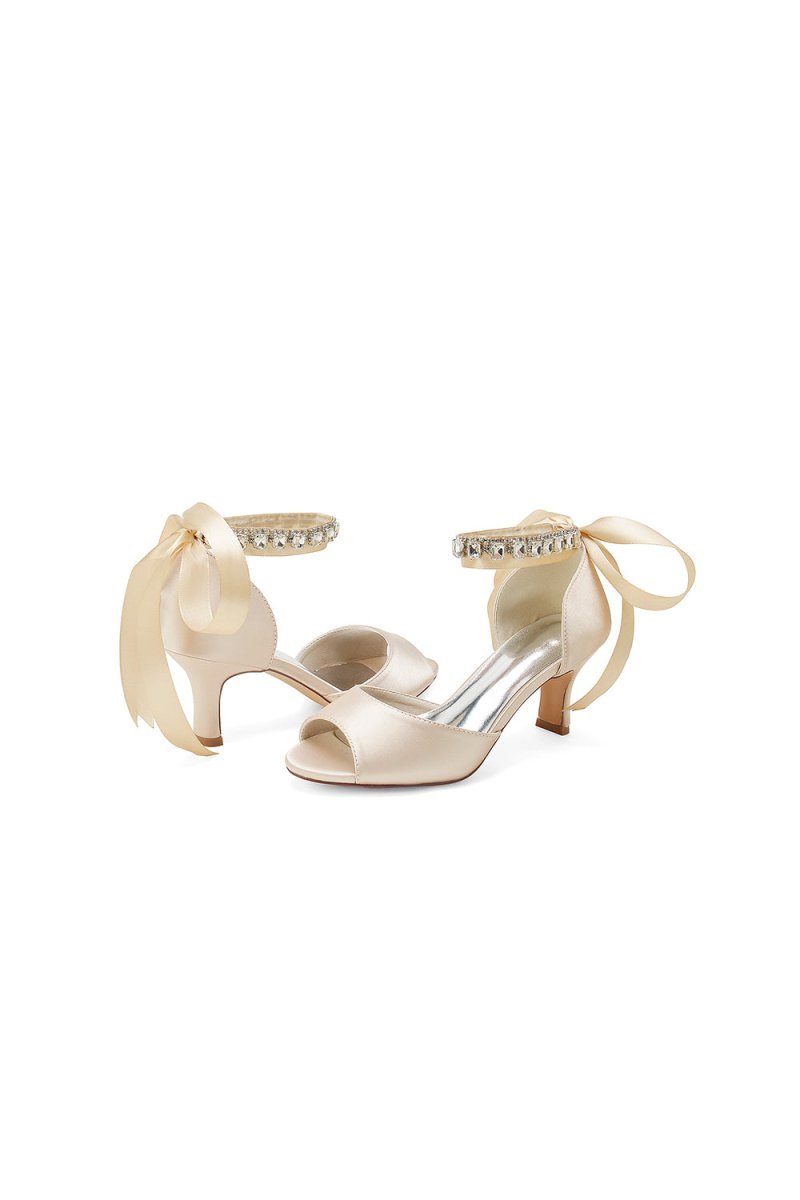 Rhinestone Peep Toe Wedding Sandals �C Chunky Heel Ankle Strap Shoes