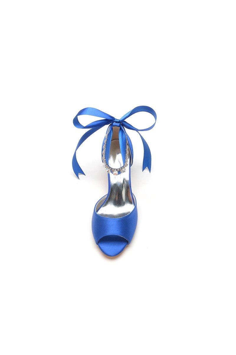 Rhinestone Peep Toe Wedding Sandals �C Chunky Heel Ankle Strap Shoes